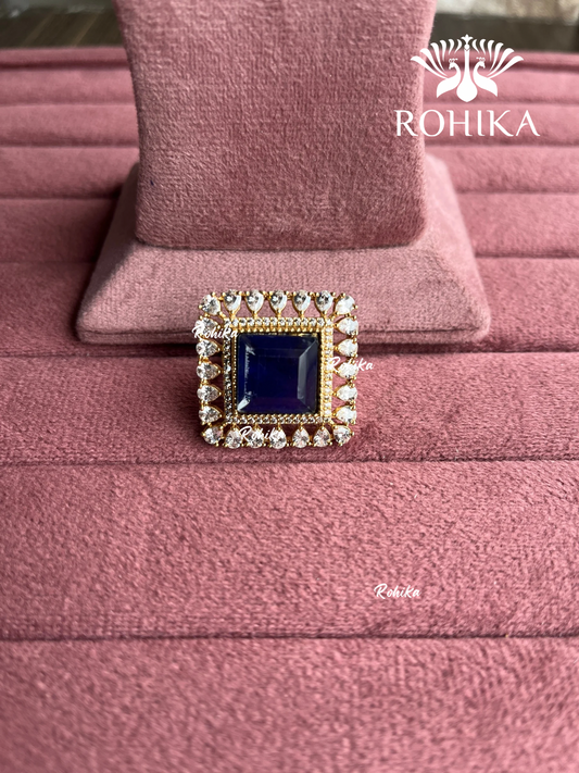 Angana polki kundan ring (SG-109) - Dark blue