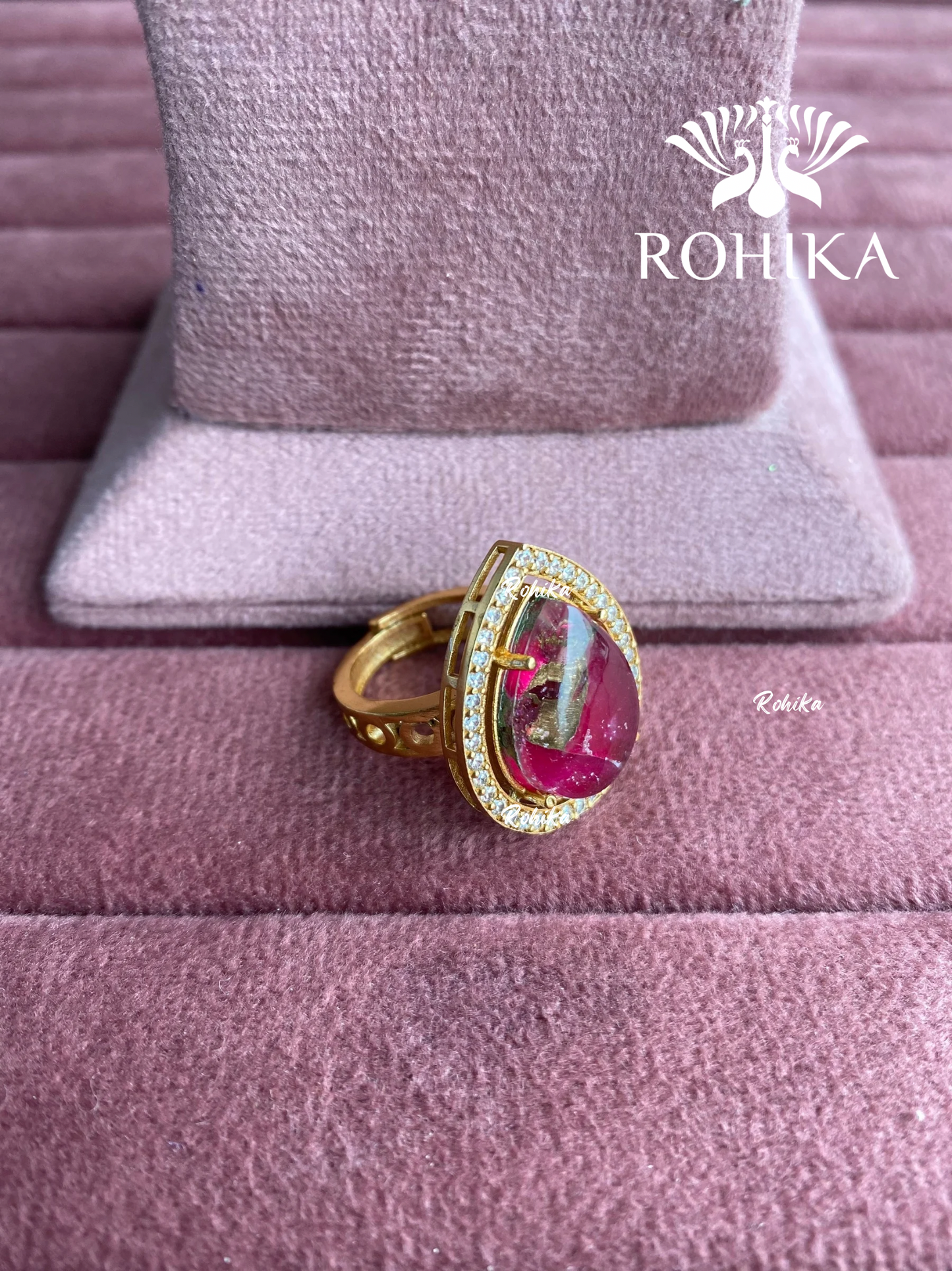 Angana polki kundan ring (SG-091) - Dark pink 