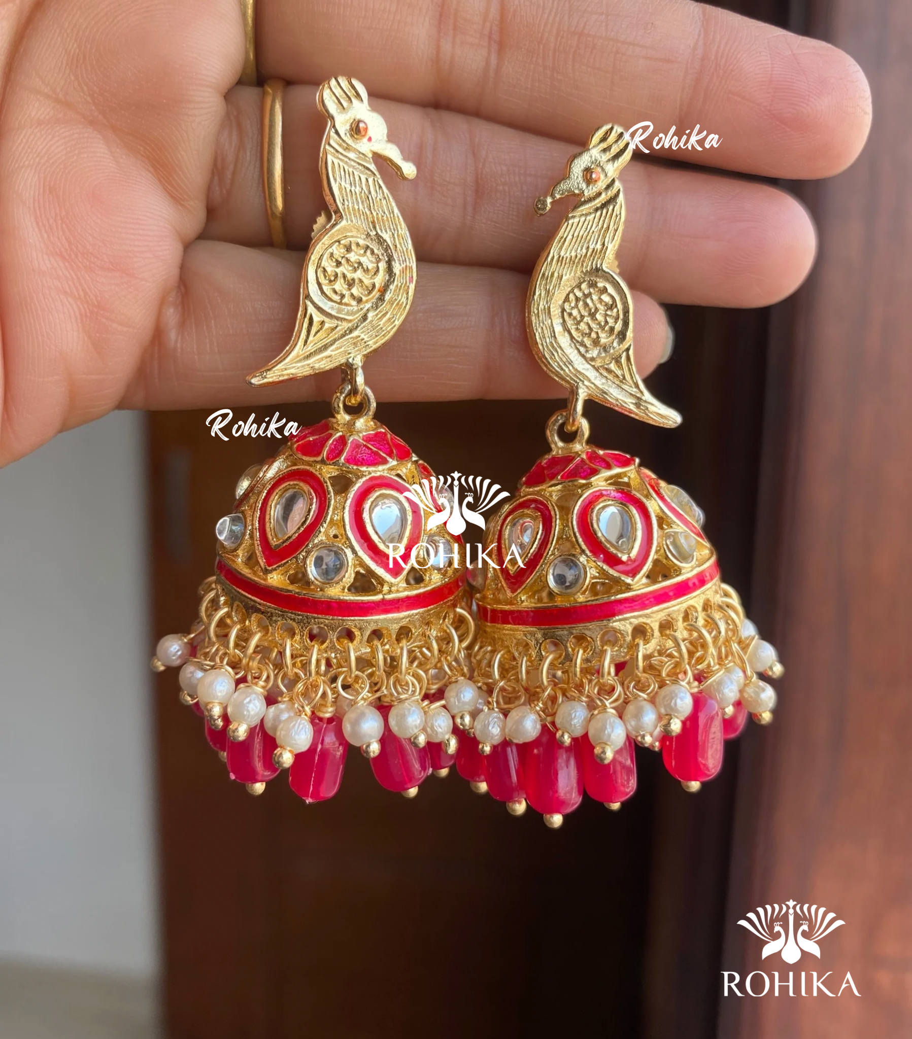 Nitya jhumka earrings - Meganta Pink