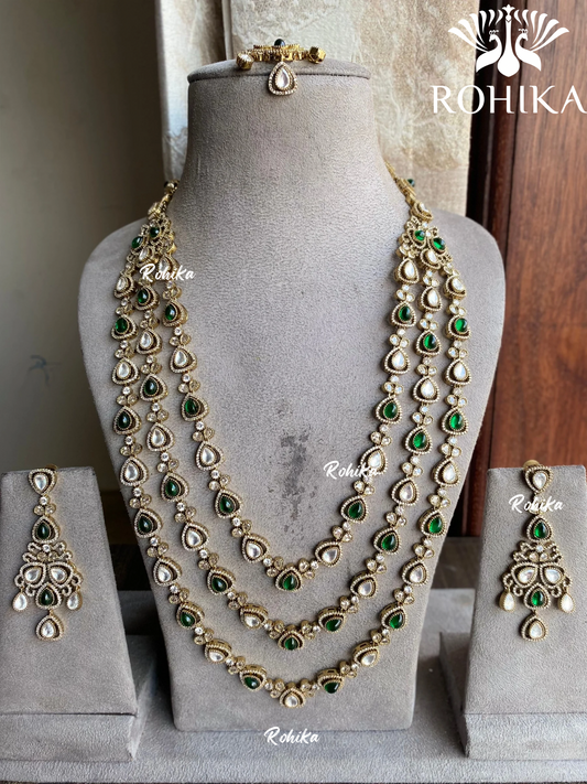 Arshi kundan necklace set - Dark Green