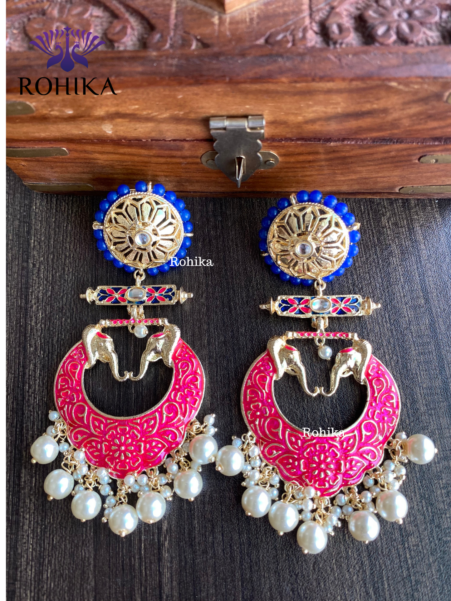 Gaja meenakari earrings - Pink