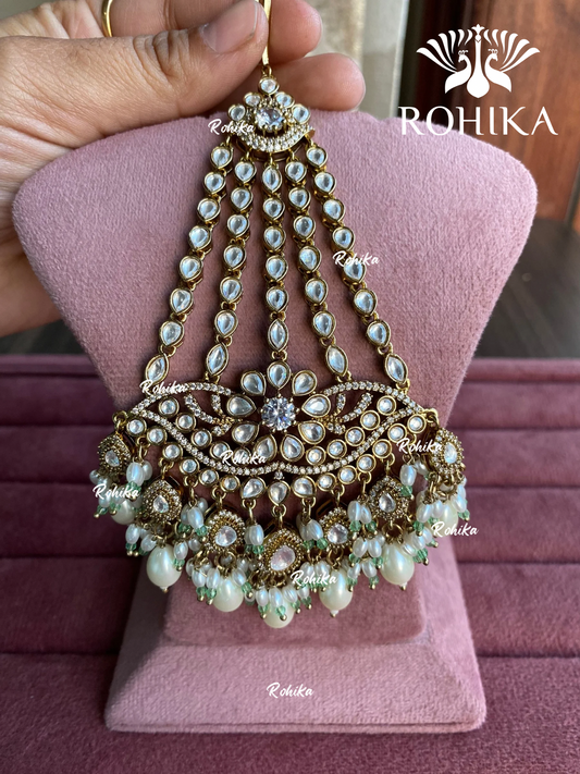 Bandini polki kundan passa /jhoomer (011) - White & mint green