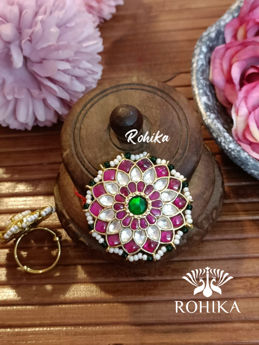 Pachhi kundan Ring - White and Pink (PKR-014)