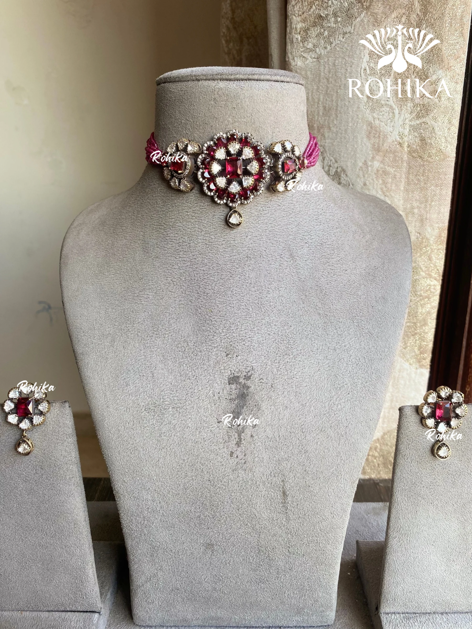 Laghu Polki kundan Choker set - Ruby red