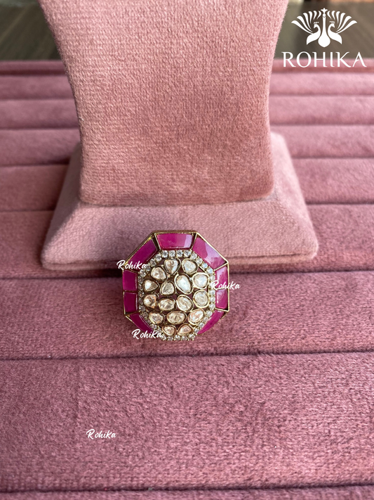 Angana polki kundan ring (SG-074) - Dark pink