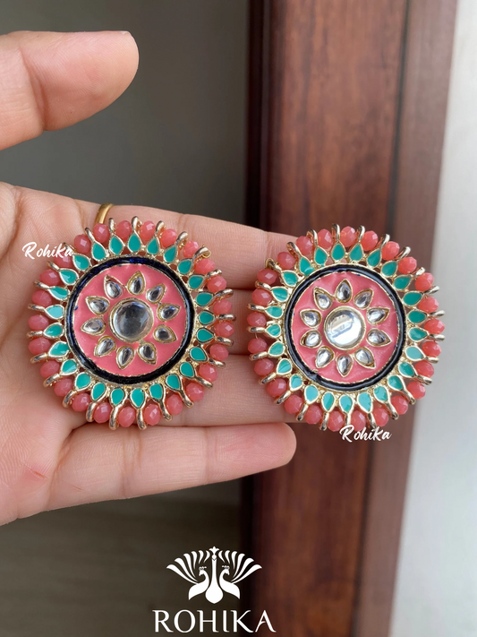 Zooni kundan studs - Dark pink