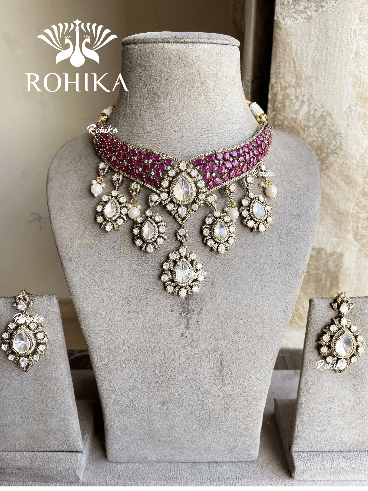 Kavita polki kundan necklace set - Pink