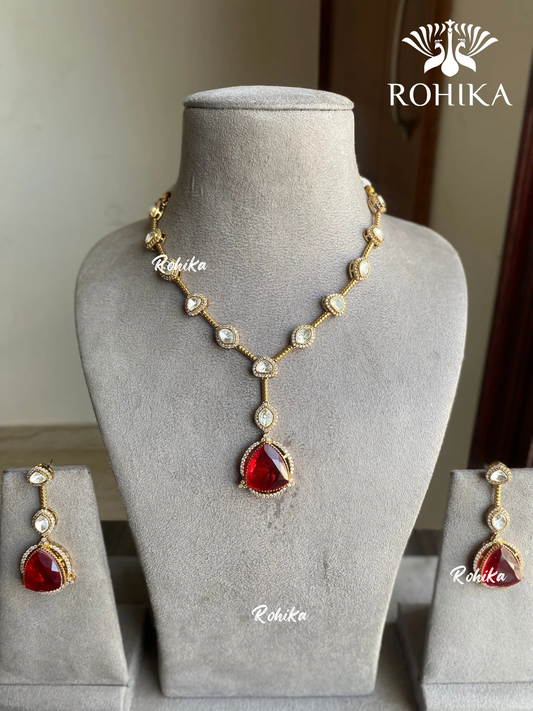 Anayka polki kundan necklace set - Pink