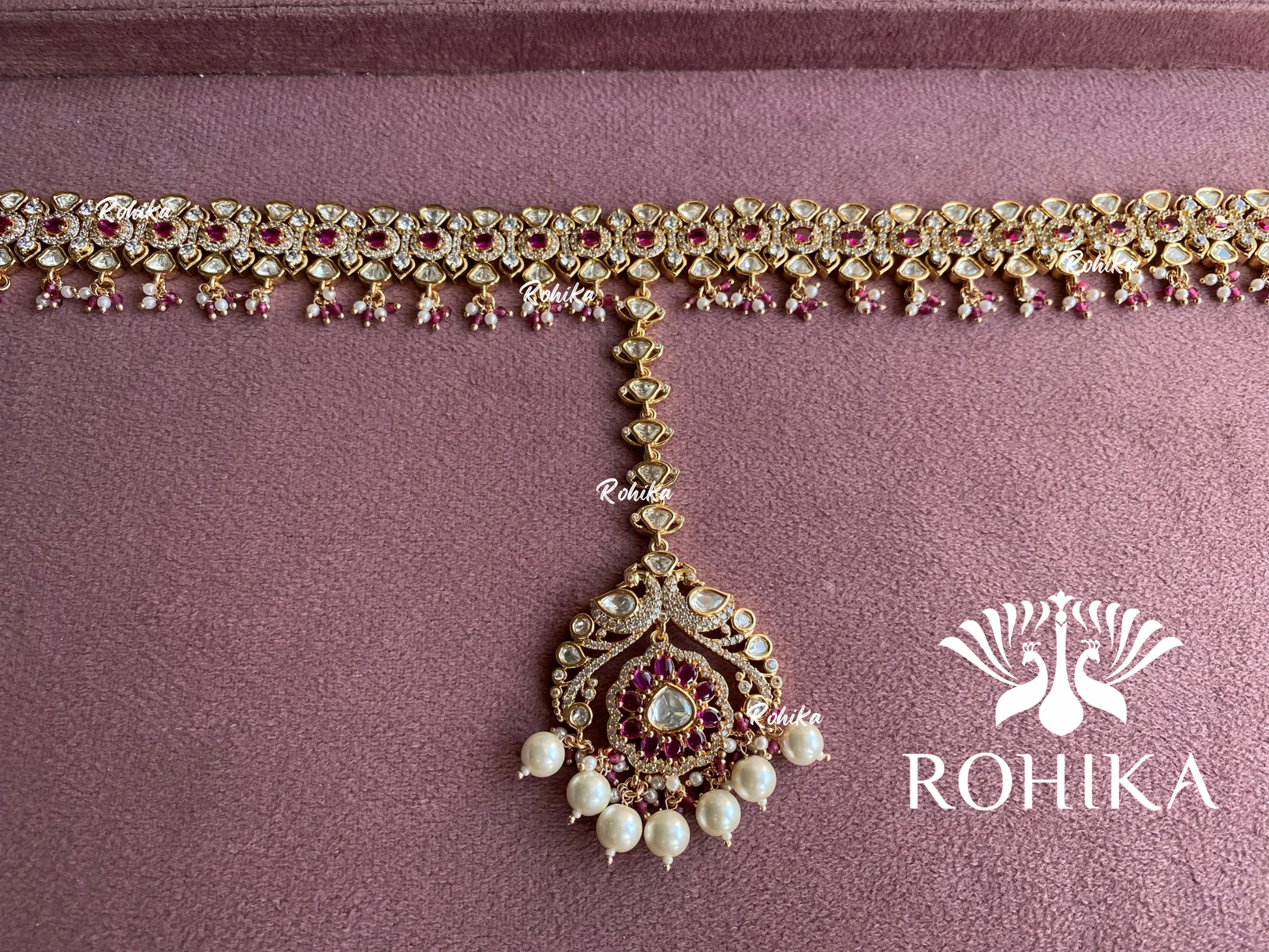 Rajsi moisanite bridal combo set - Pink and golden