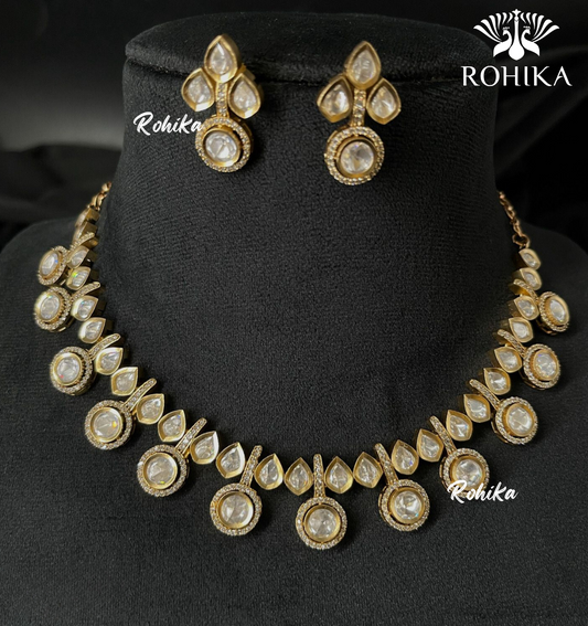 Nayra polki kundan necklace set - Golden polish