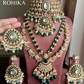 Maitri bikaneri kundan necklace combo set - Dark green