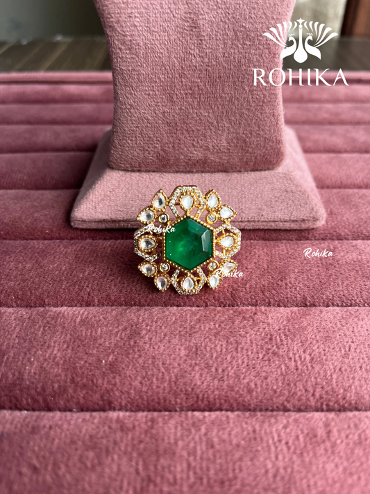 Angana polki kundan ring (SG-096) - Dark green