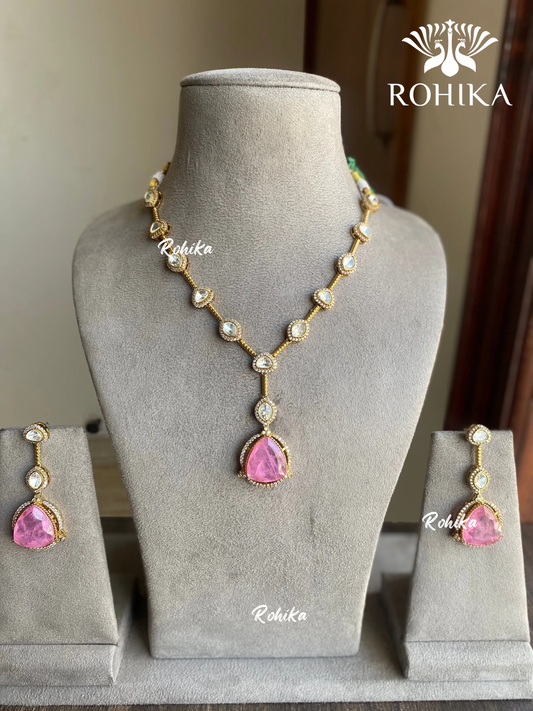 Anayka polki kundan necklace set - Pink