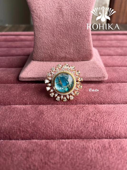 Angana polki kundan ring (SG-131) - Sky blue