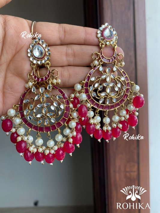 Kajal meenakari kundan earrings - Meganta pink