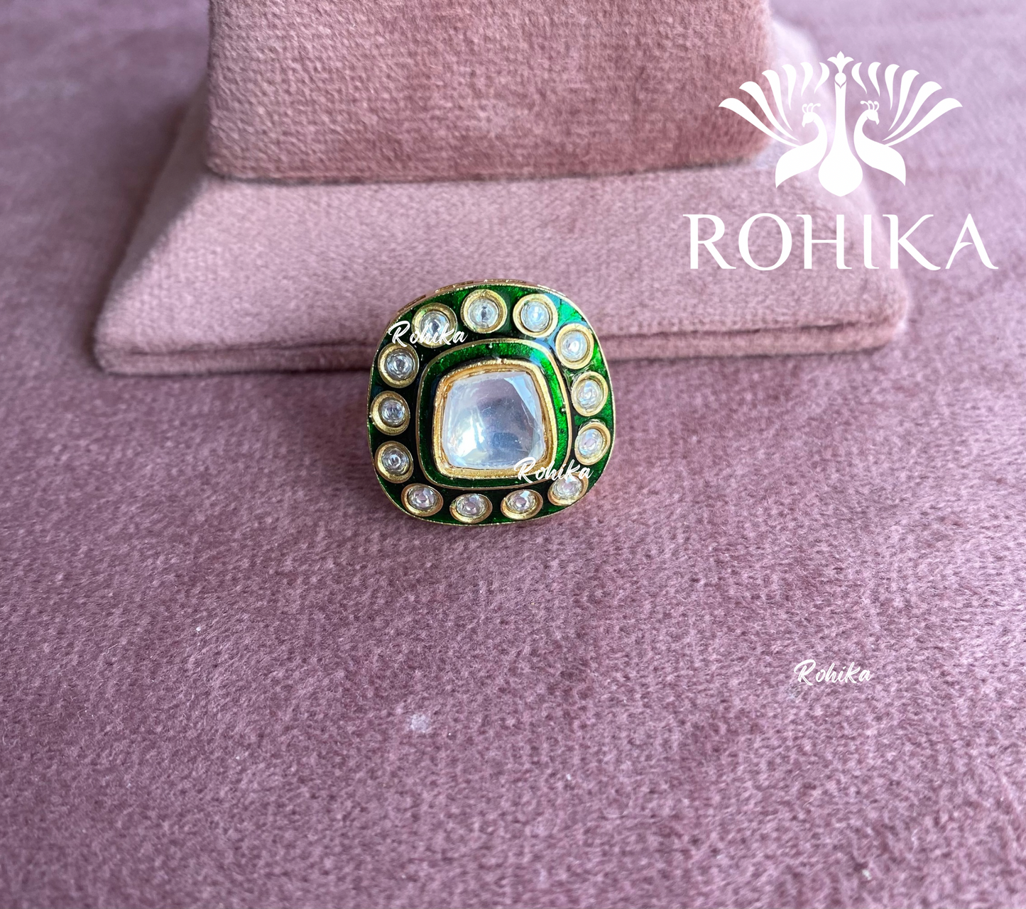 Angana polki kundan ring  (SG-051) - Dark green