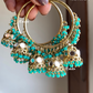 Leena mirror jhumki bali earrings - Dark green