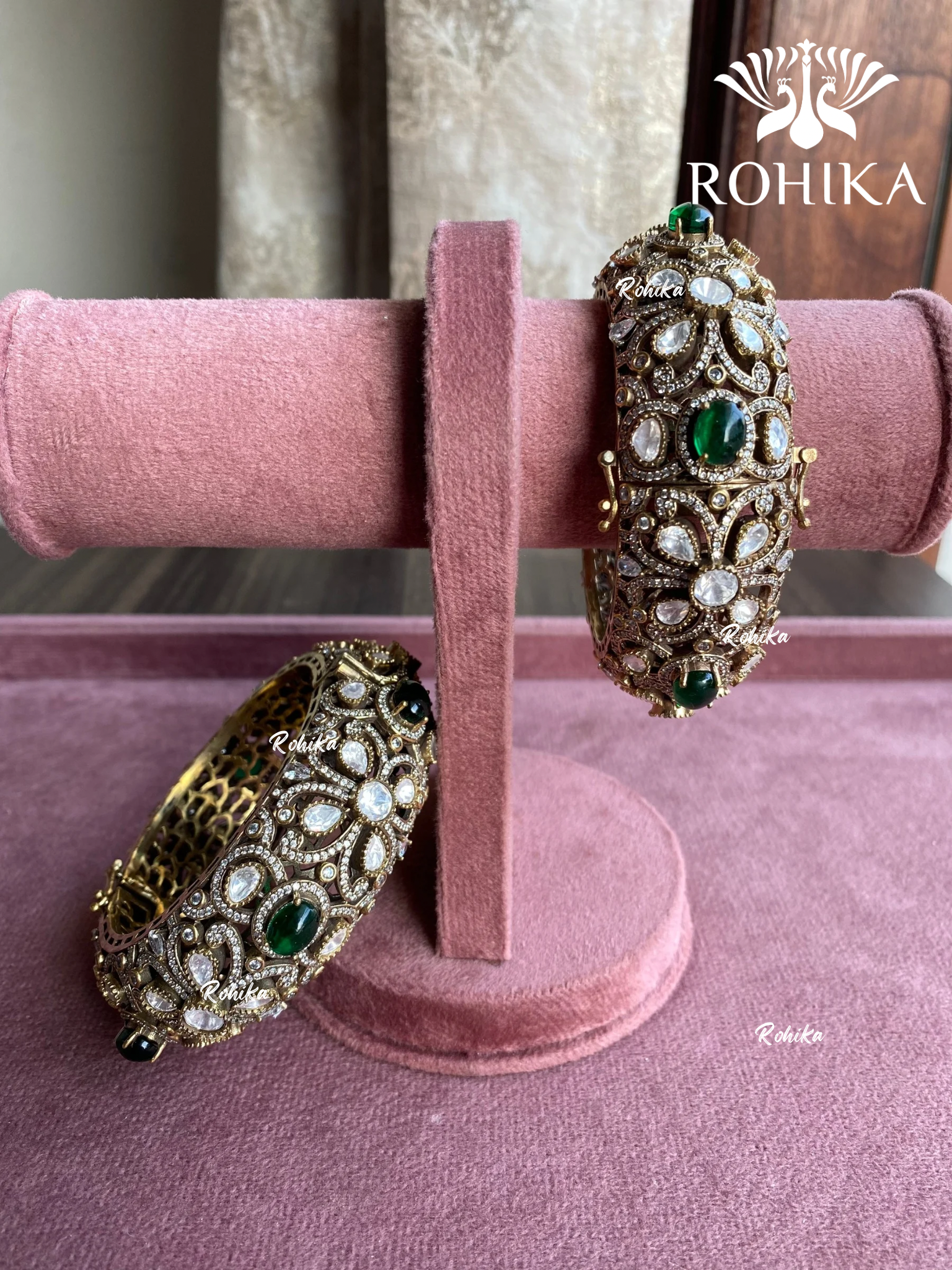 Mausami moisinite kundan kada/bangles - Green