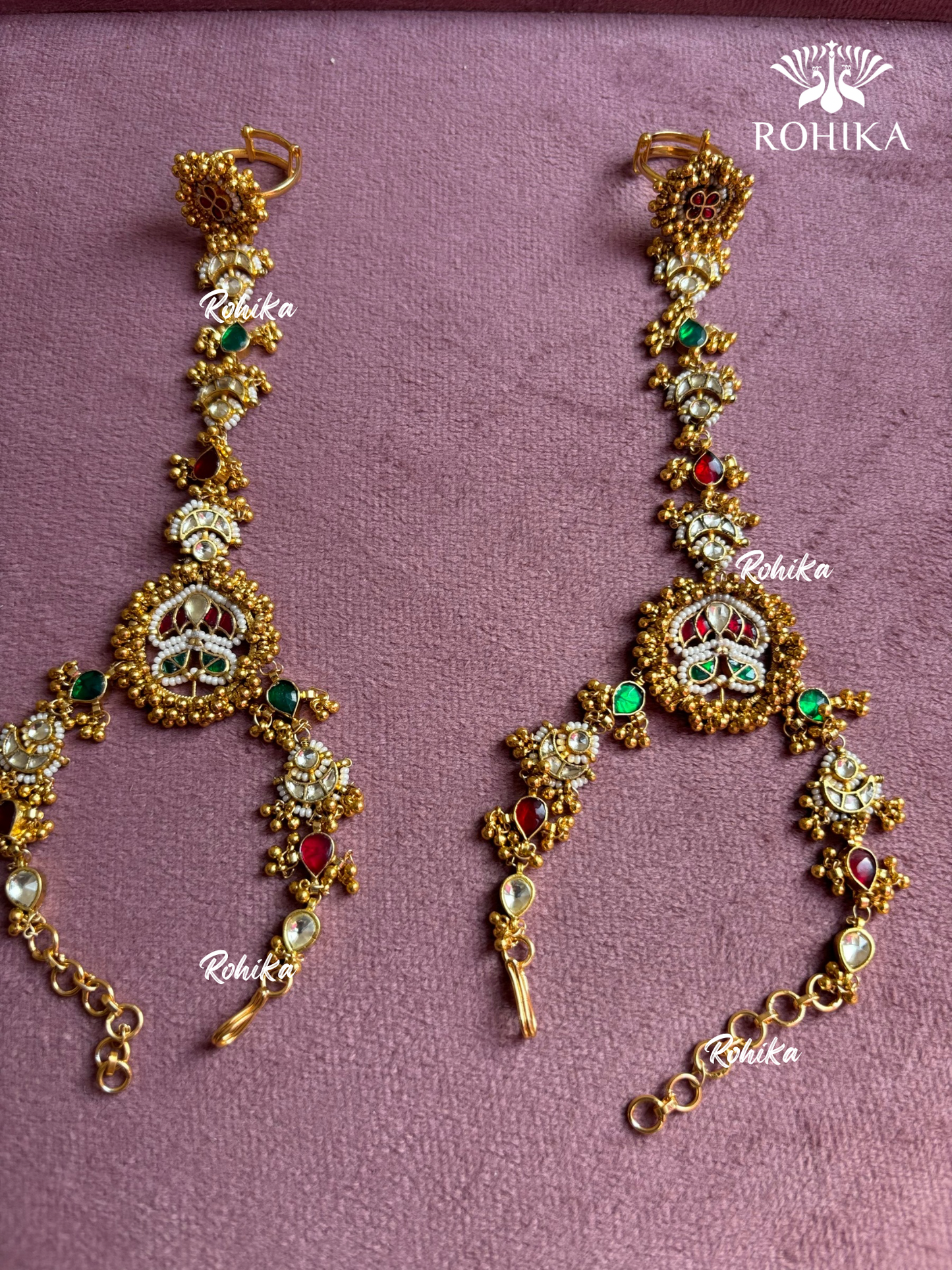 Pachhi kundan haathphool (HP011)- Ruby Green - Rohika Store