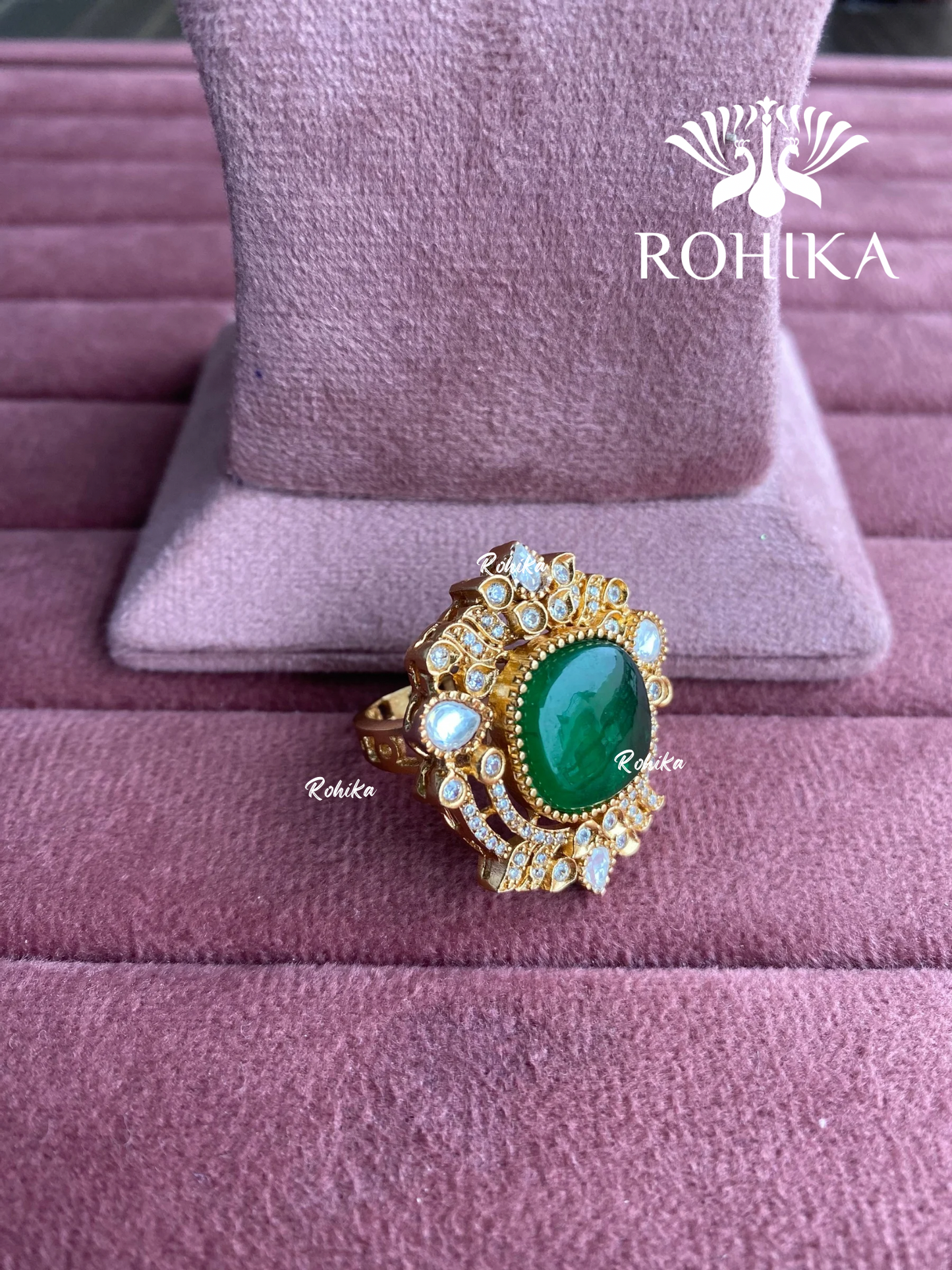 Angana polki kundan ring (SG-128) - Dark green