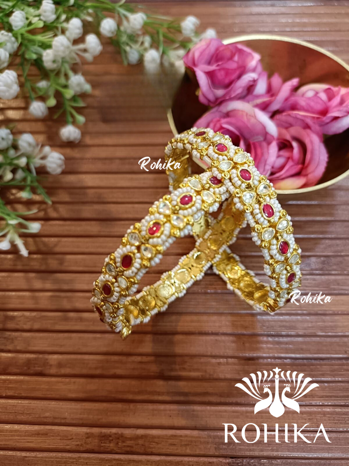 Pachhi kundan bangles - Red and white  (Pkb001-R)