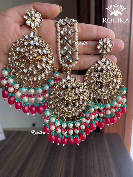 Sapna earrings and maangtikka combo - Meganta