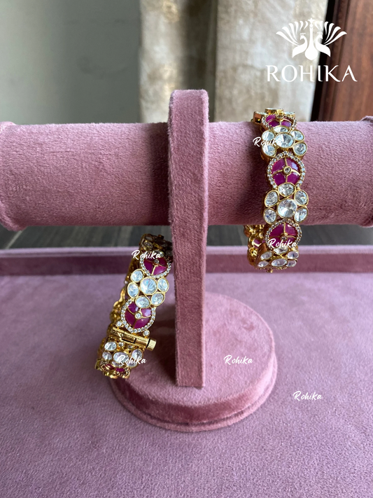 Karuna polki kundan kada/bangles - Pink