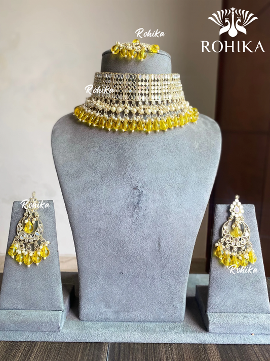 Ritu mirror necklace set - Yellow