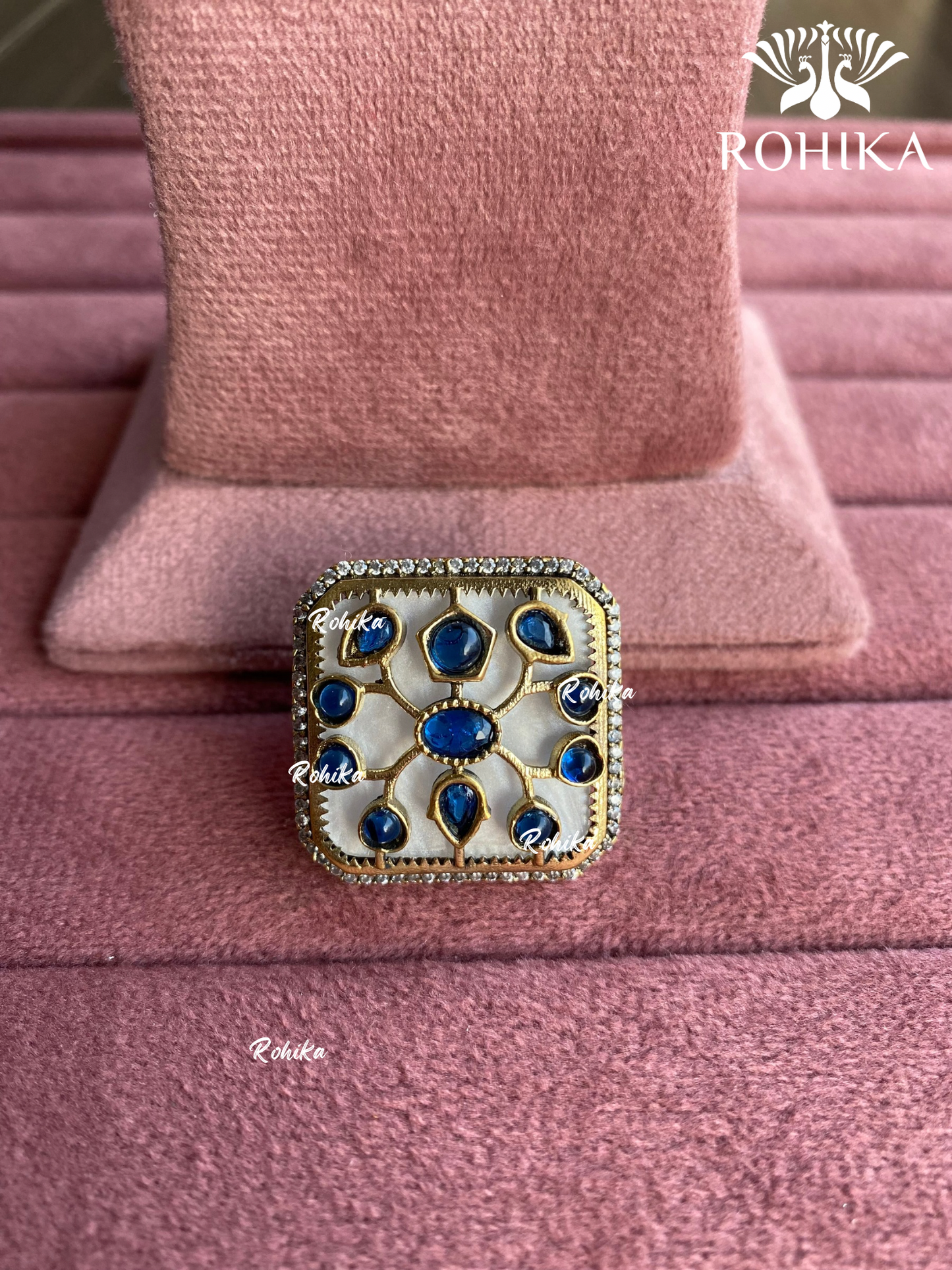 Angana polki kundan ring (SG-079) - Blue