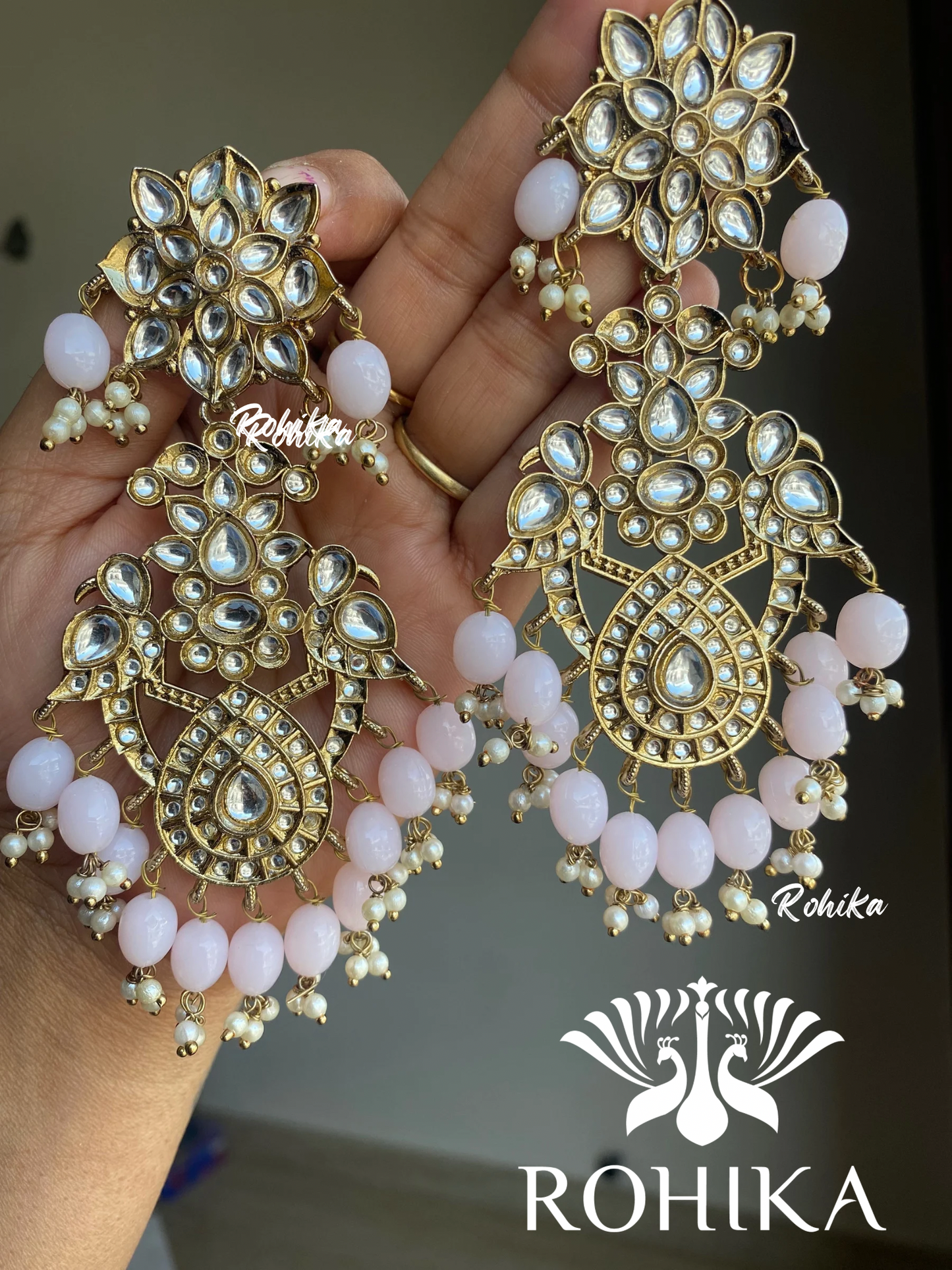 Anupama kundan earrings  - Light Pink