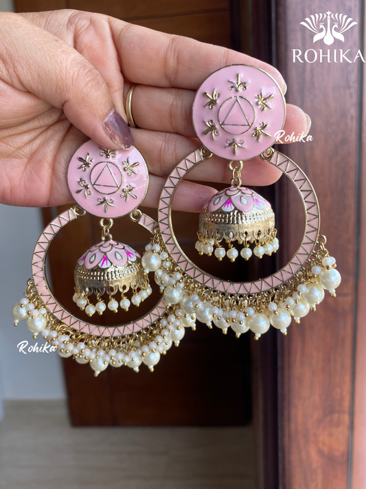 Sonal meenakari chandbali earrings- Light Pink