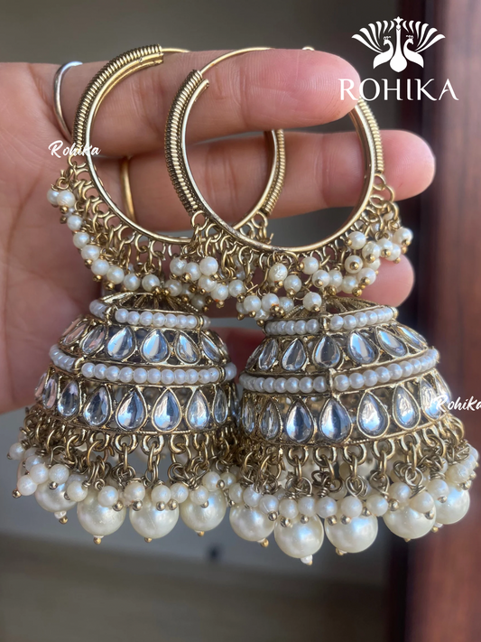 Aanchal jhumka bali earrings - White 