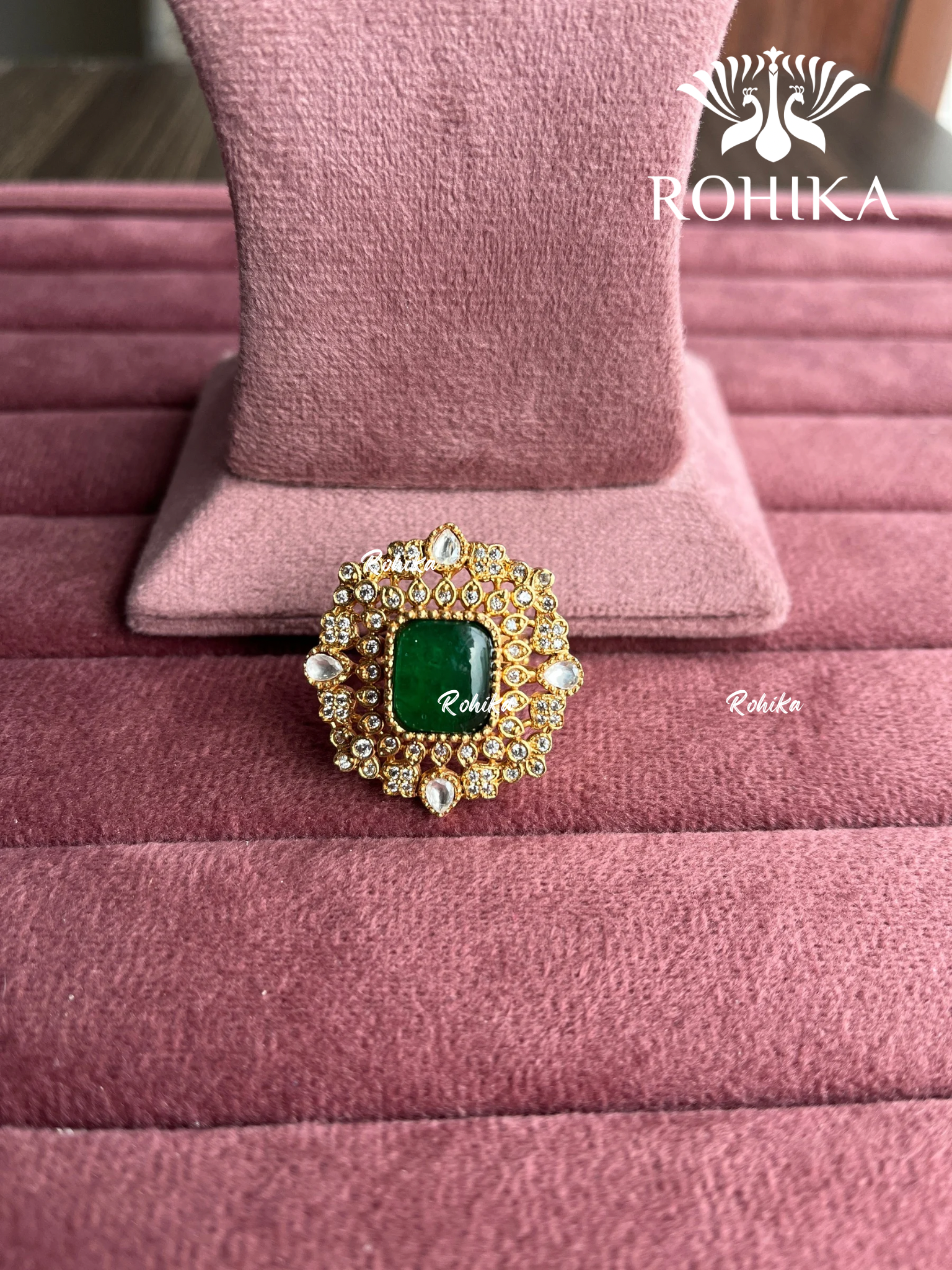 Angana polki kundan ring (SG-129) - Dark green