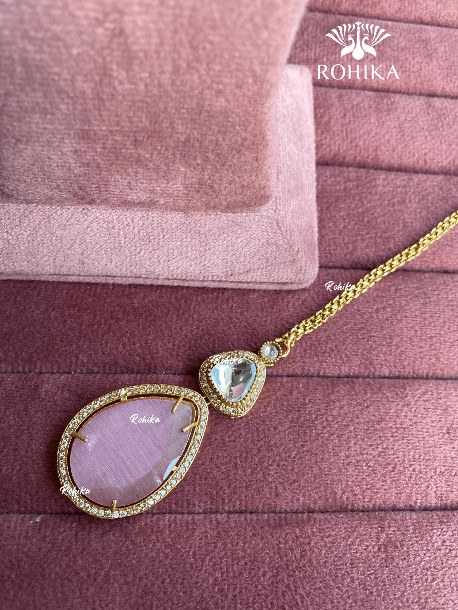 Polki kundan maangtikka (PLKM-045) - Pink - Rohika Store