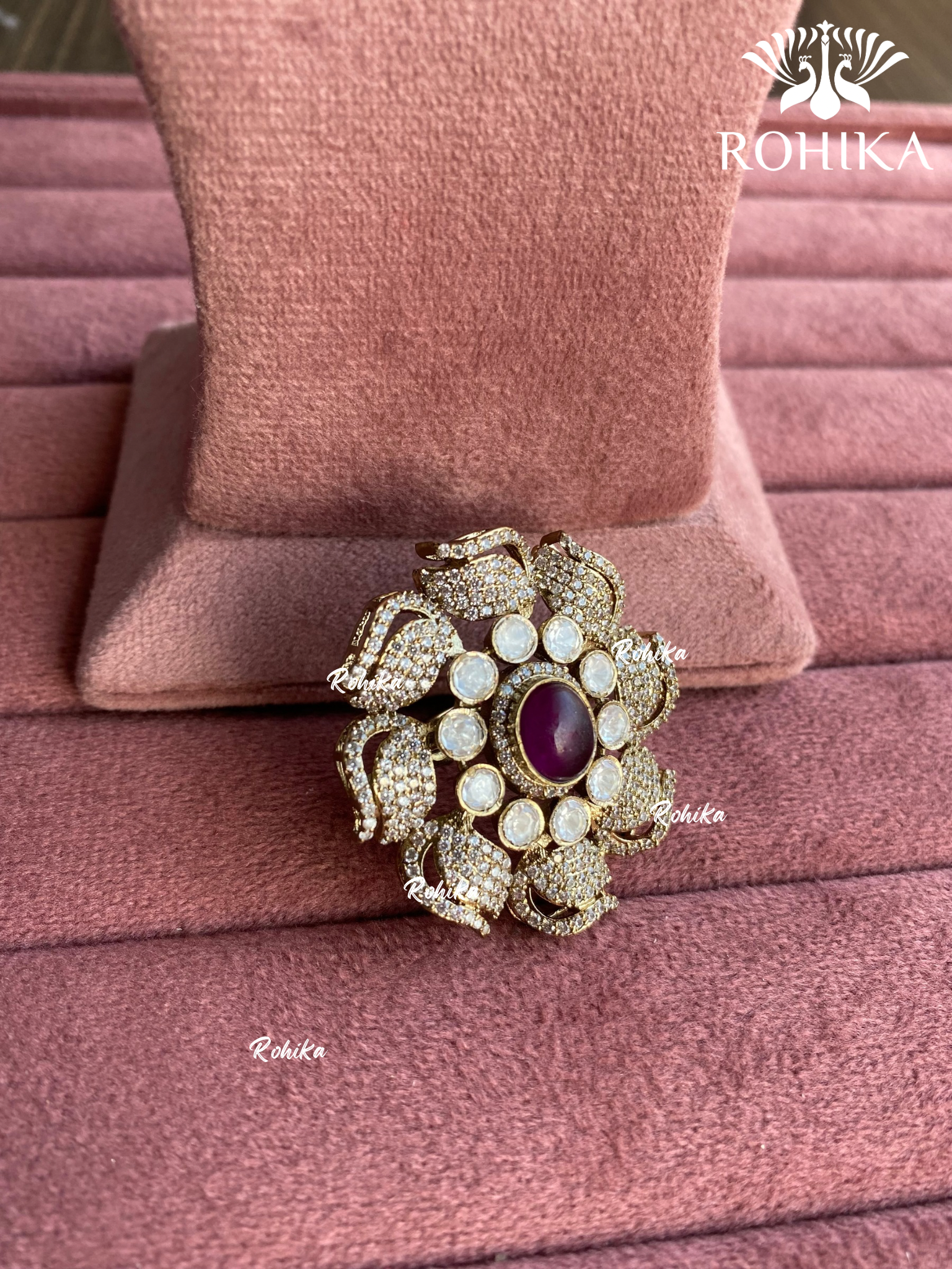 Angana polki kundan ring (SG-077) - Dark purple