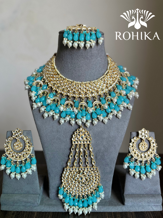 Shaheen Dabi Kundan bridal necklace set - Blue