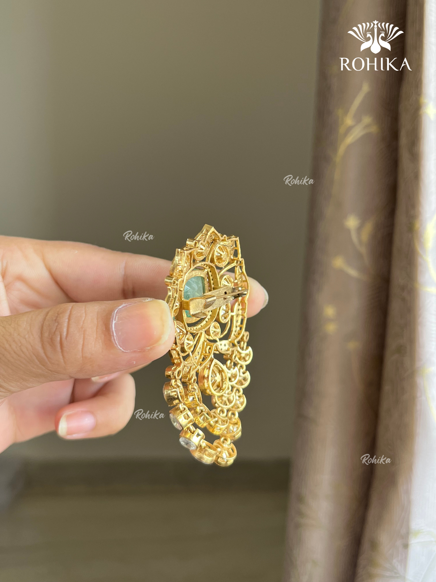Moisanite kundan Brooch (BR-001) - Mint Green