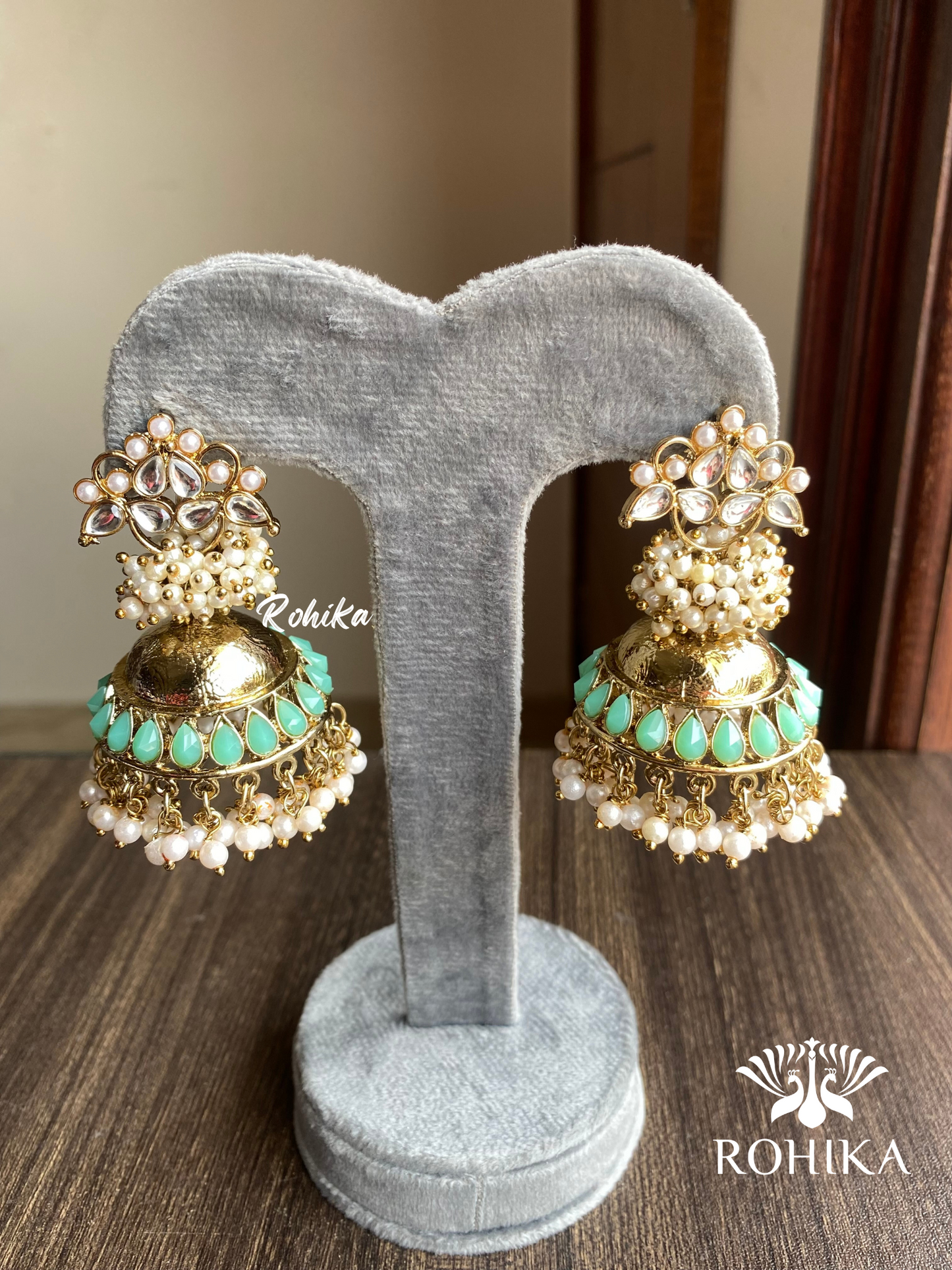 Isha jhumka earrings - Mint