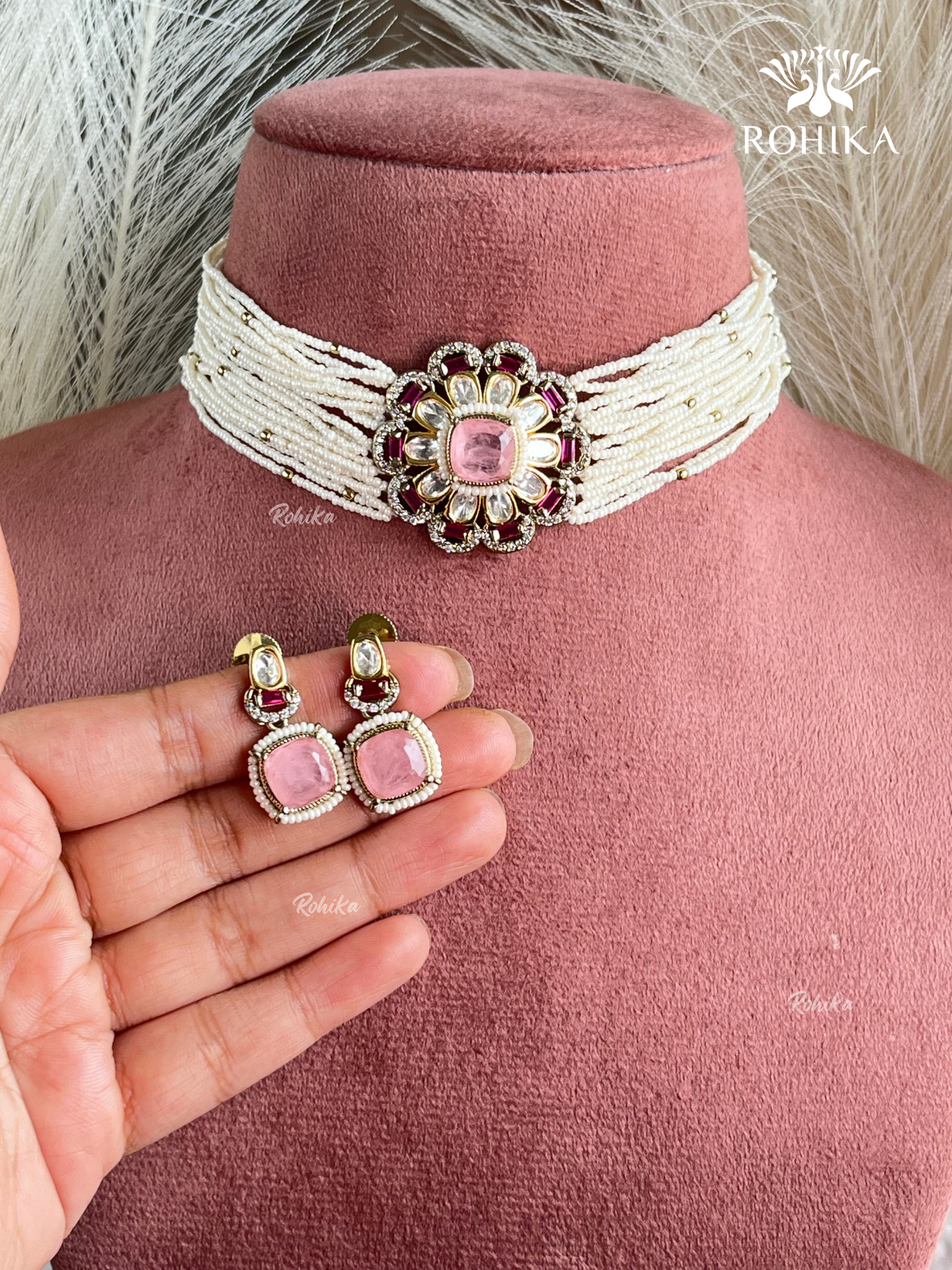 Akshita Moisanite Choker Set - Pink