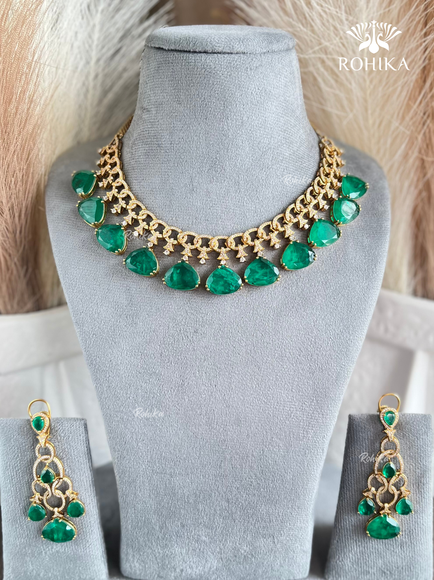 Amy Doublet Necklace Set - Green