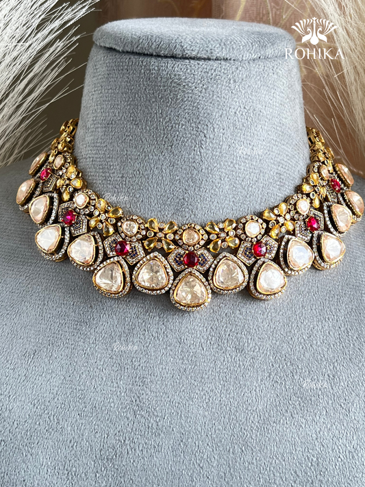 Riddhi Moisanite Necklace Set - Red