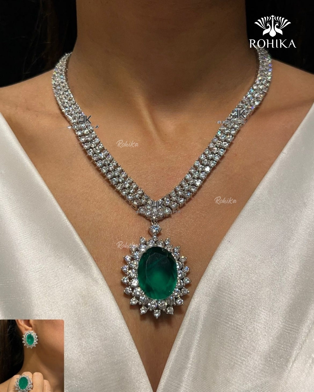 Novalie American Diamond Necklace - Green