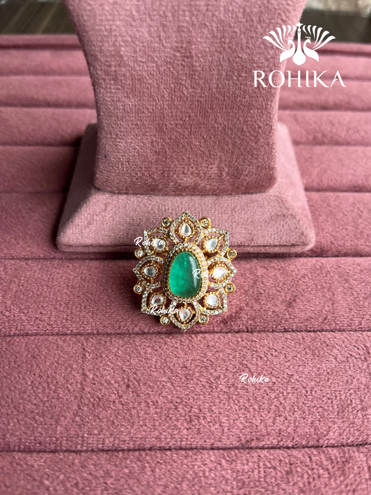 Angana polki kundan ring (SG-106) - Mint green