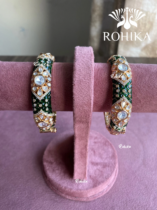 Raasa moisanite polki meenakari kada/bangles - Green