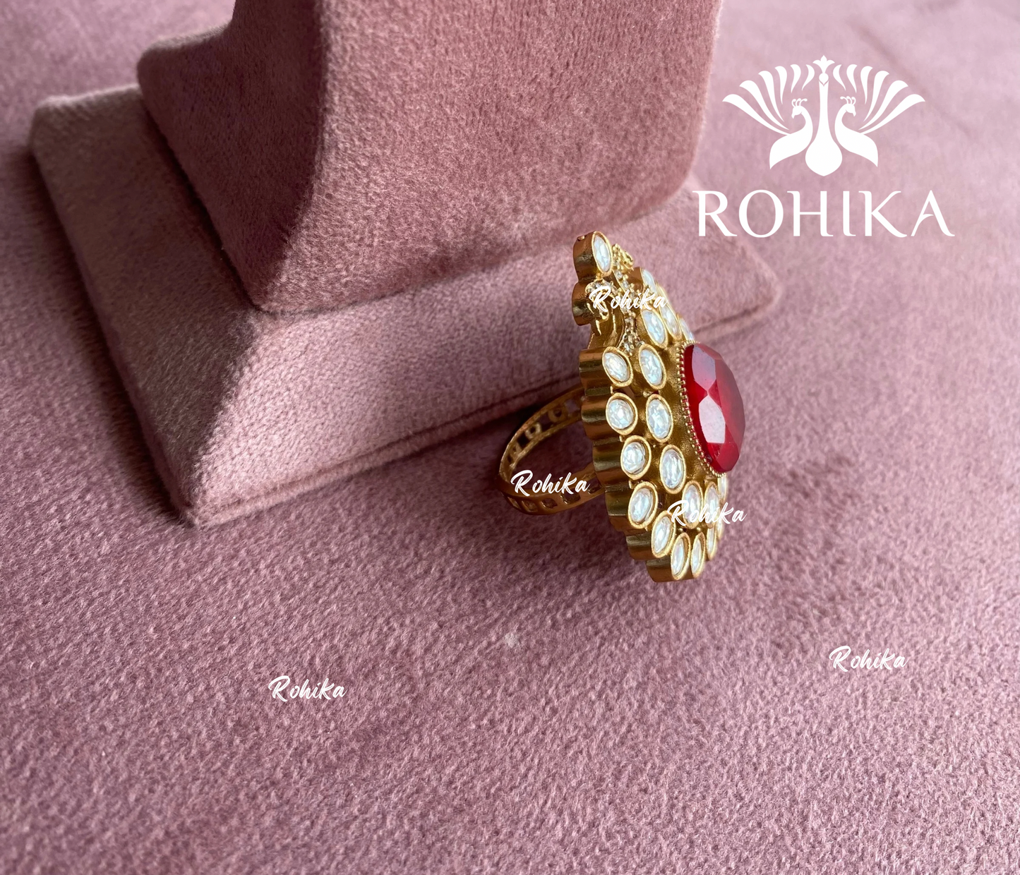 Angana polki kundan ring  (SG-028) - Dark green