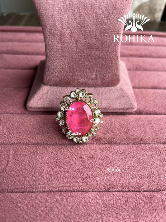 Angana polki kundan ring (SG-107) - Pink