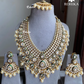 Aangan bikaneri polki kundan long necklace set - Dark Green