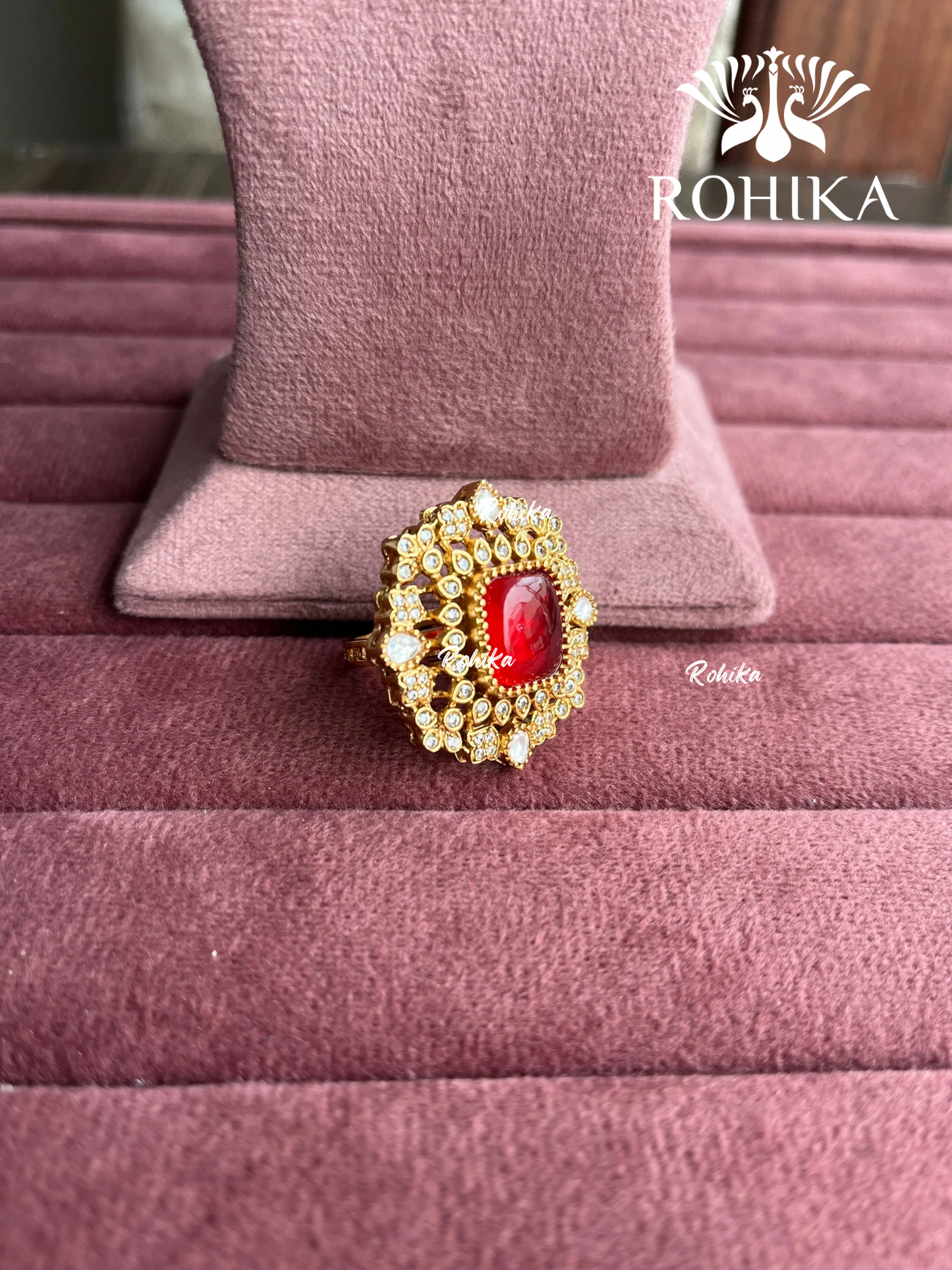 Angana polki kundan ring (SG-129) - Red