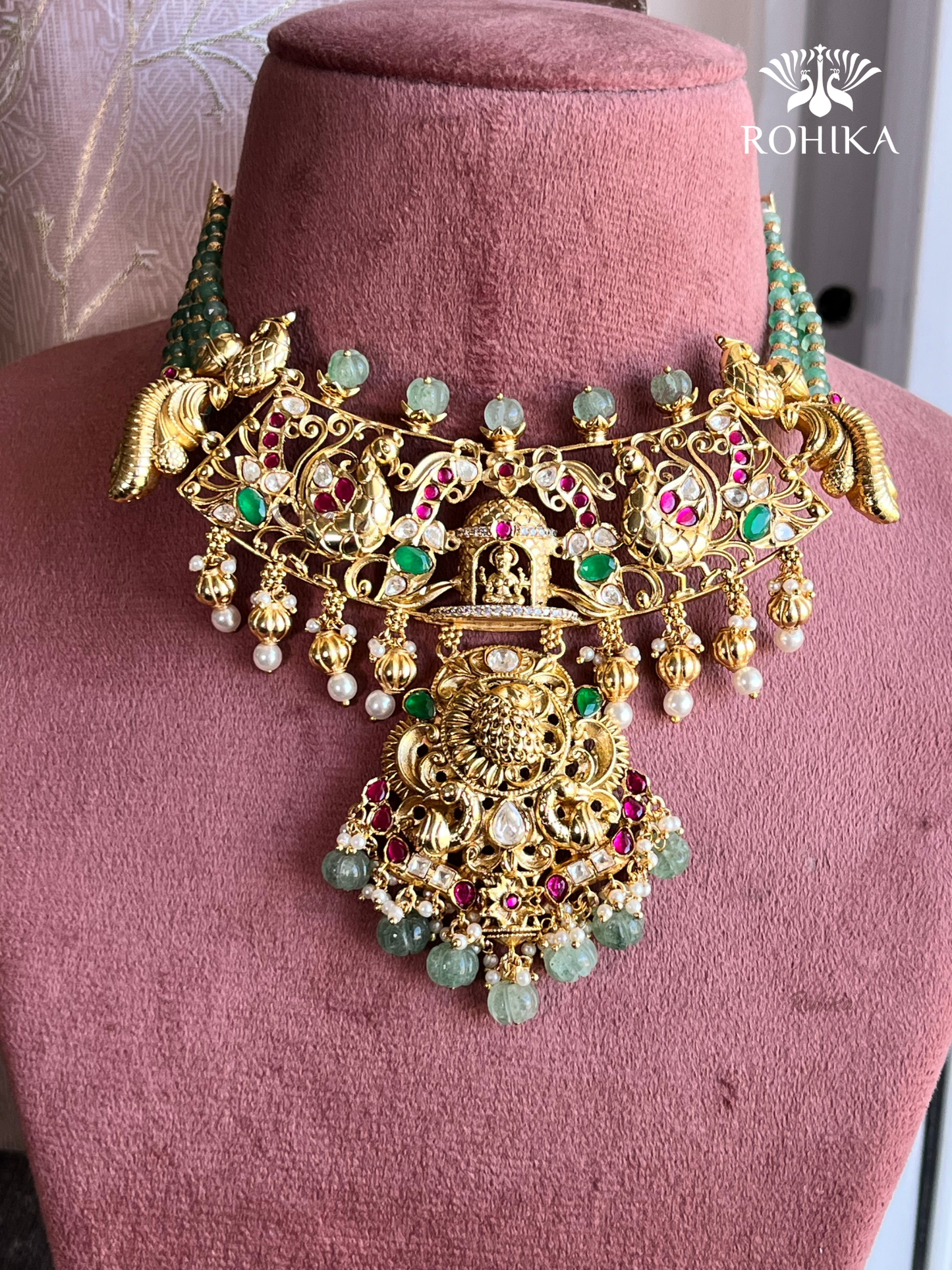 Devishi Moisanite Heritage Necklace set -Mint Green