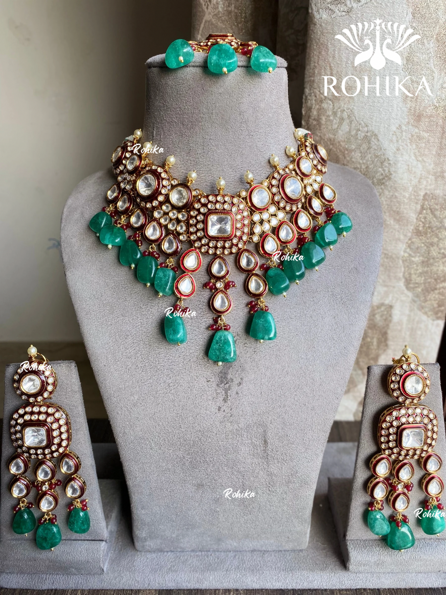 Sohini kundan necklace set - Red and Green